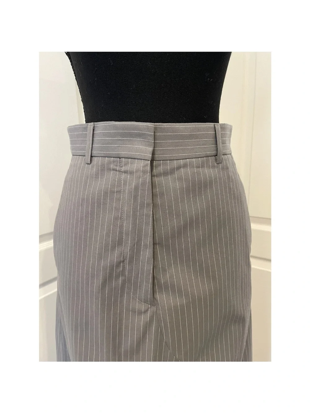 MM6 Maison Martin Margiela Gray Pinstripe Midi Skirt with Split Front